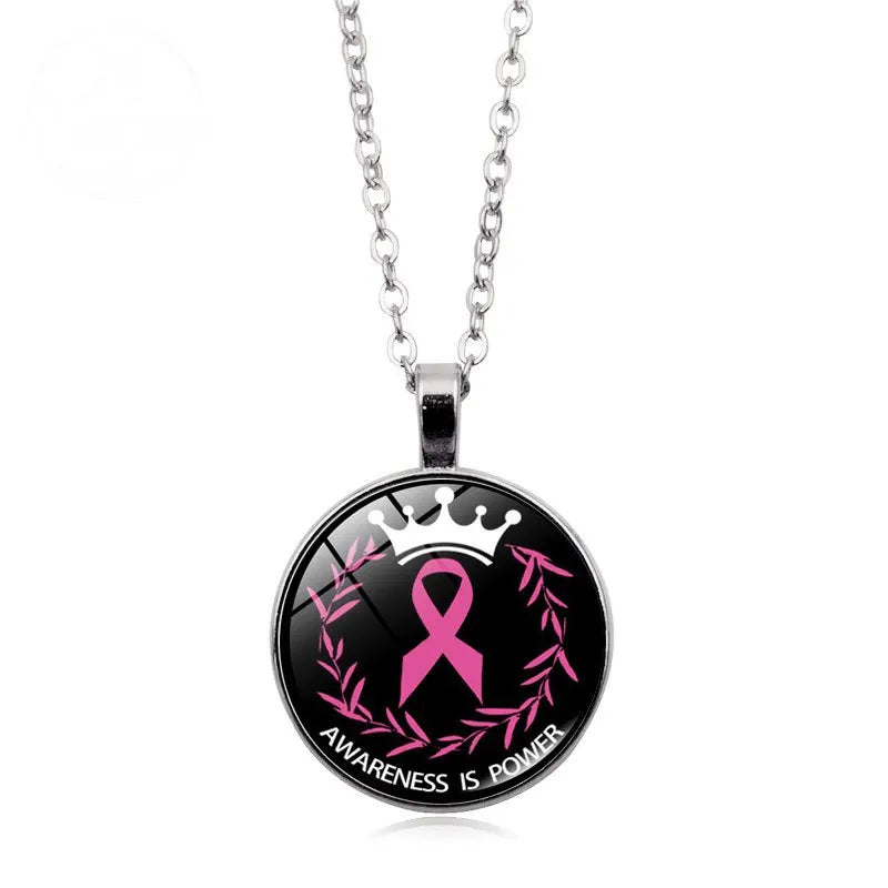 Love Women Pink Ribbon Gemstone Necklace