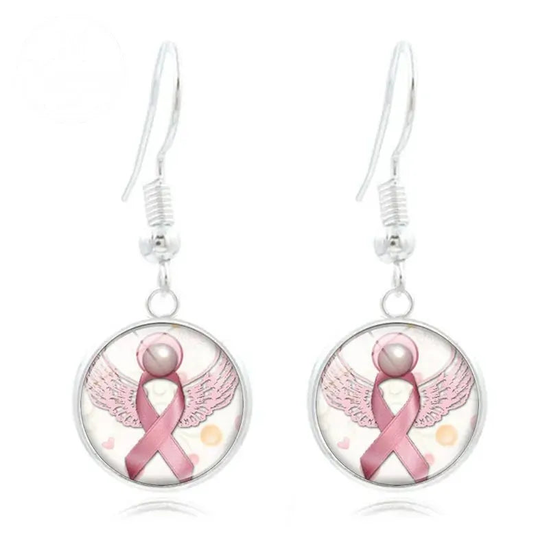 Pink Ribbon Time Gem Earrings