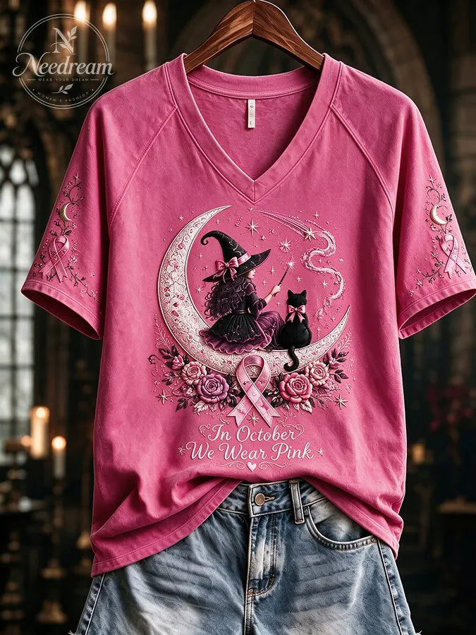Women'S Casual Retro Witch Printed T-Shirt