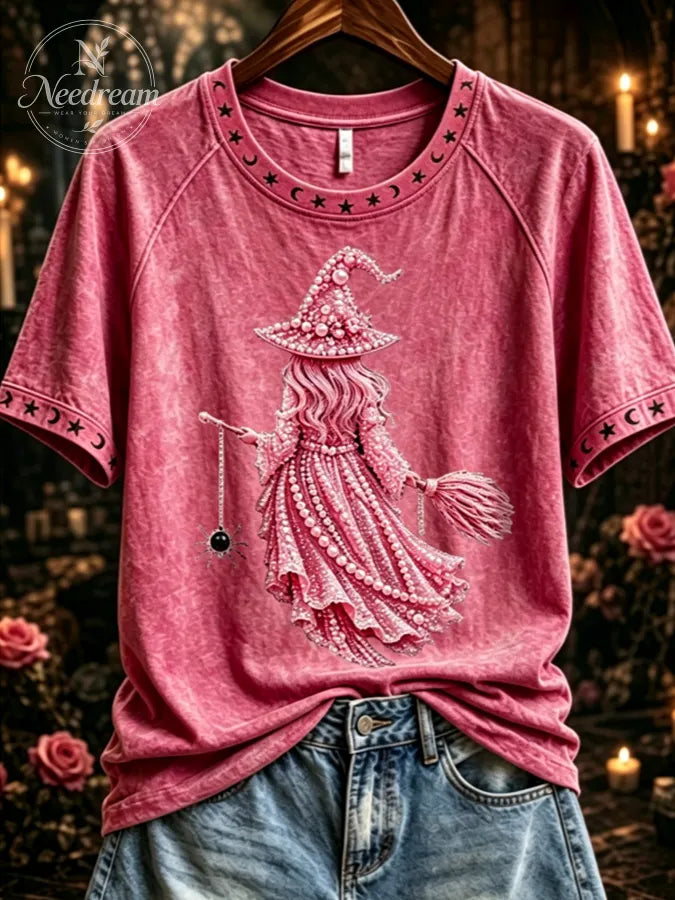 Women'S Breast Cancer Theme Halloween Elements Printed T-Shirt