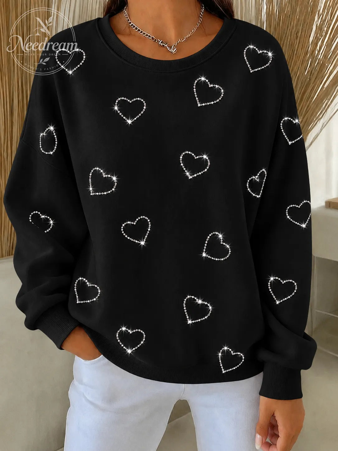 Women's Casual Heart-Shaped Bulibuli Hot Stamping Round Neck Hoodie