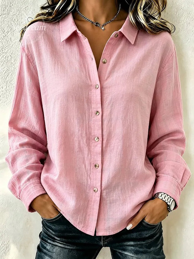 Women'S Solid Color Lapel Long Sleeved Shirt