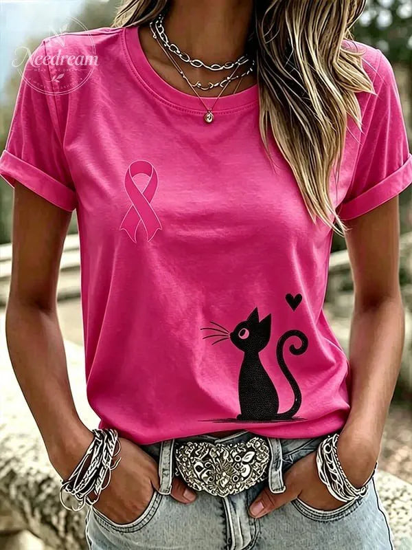Women'S Casual Breast Cancer Publicity Print Top