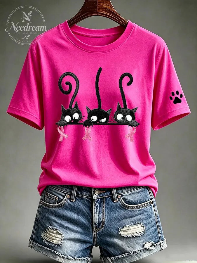 Women'S Pink Art Printed Casual T-Shirt