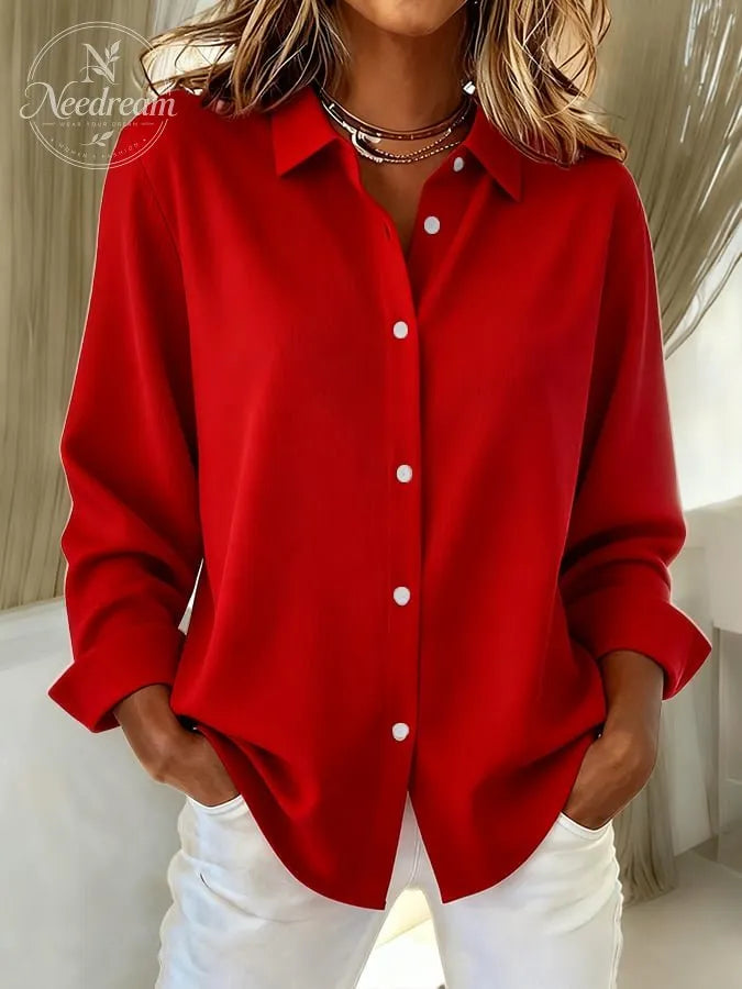 Women's Casual Autumn And Winter Cotton And Linen Multi-Color Shirt