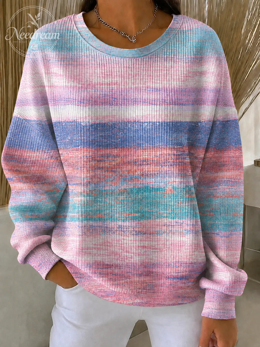 Women'S Breast Cancer Promotional Print Casual Waffle Sweatshirt