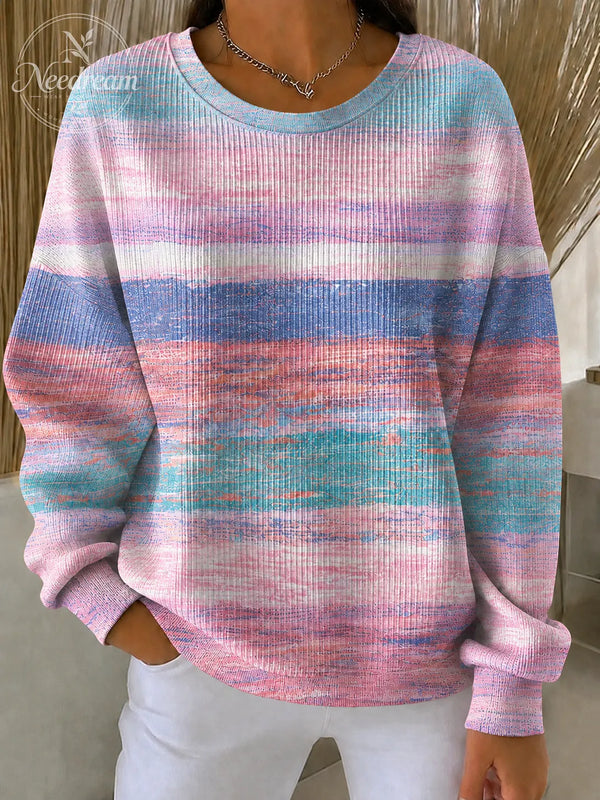 Women'S Breast Cancer Promotional Print Casual Waffle Sweatshirt