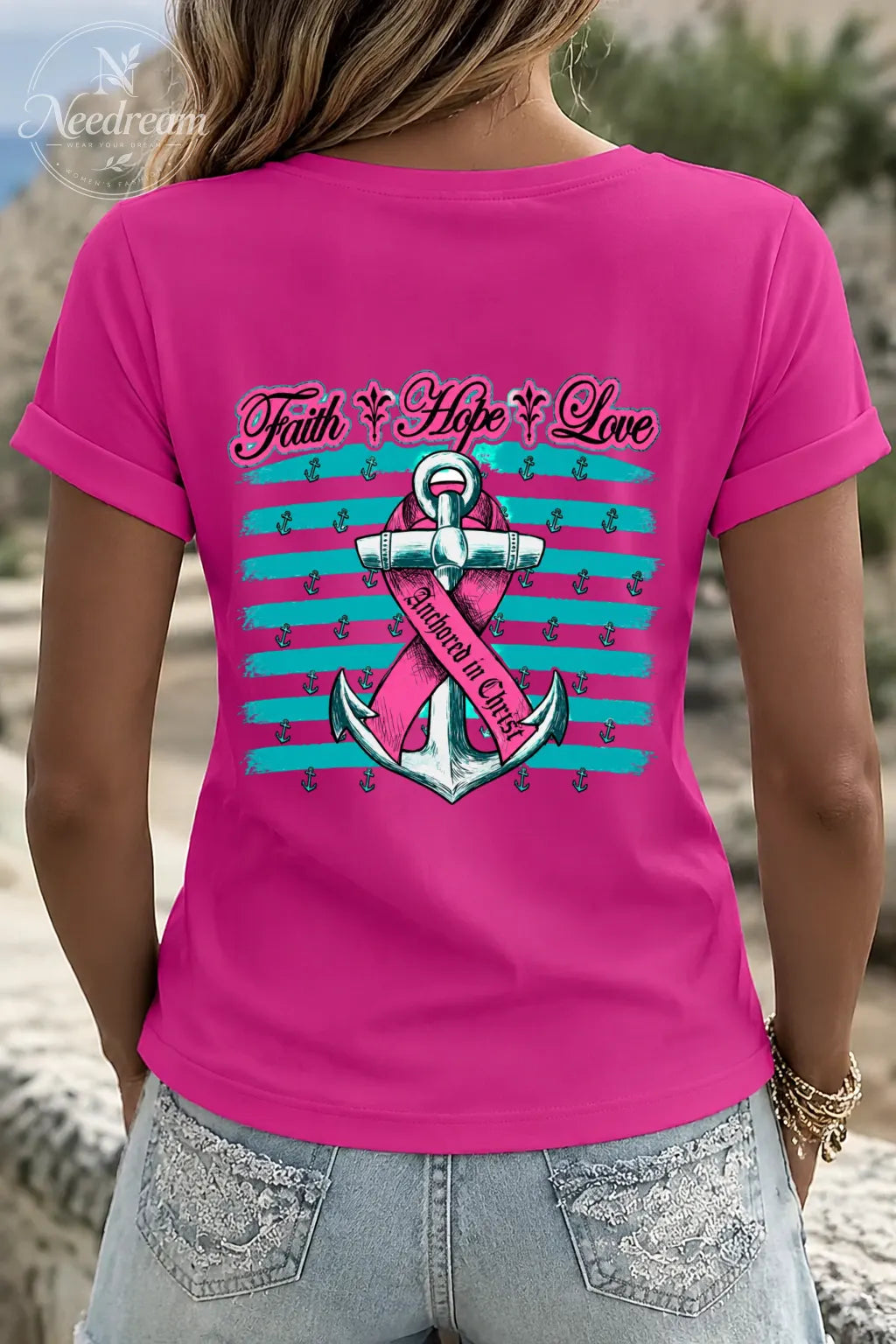 Women'S Breast Cancer Awareness Hope Short Sleeve Tee T-Shirt Crew Neck Printing Casual Graphic Tee