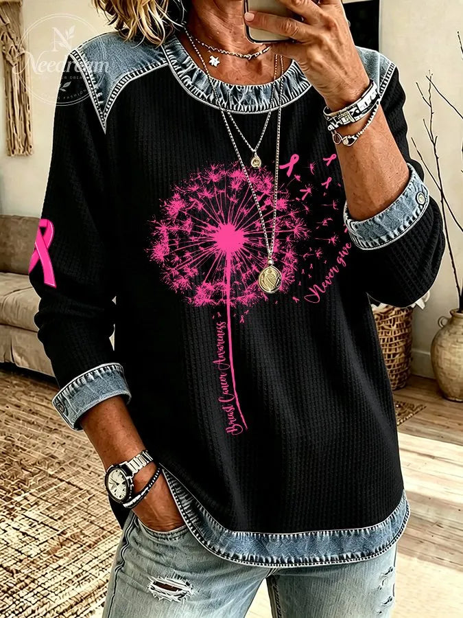 Women'S Breast Cancer Printed Casual Long Sleeve Top