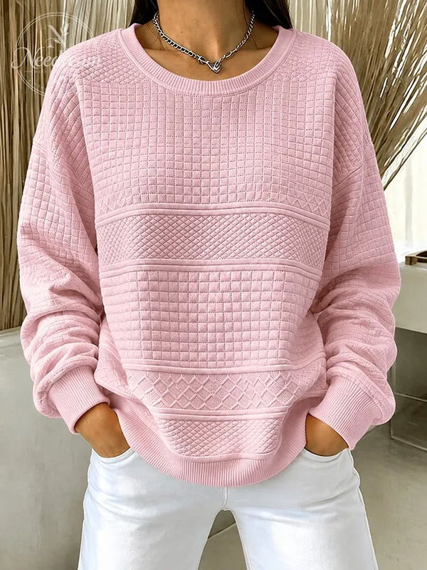 Women'S Pink Round Neck Checkered Sports Shirt