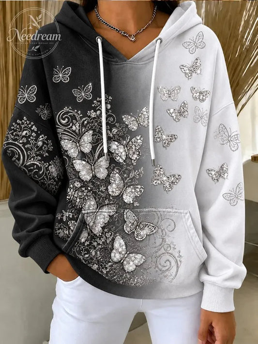 Women'S Gradient Butterfly Printed Hoodie
