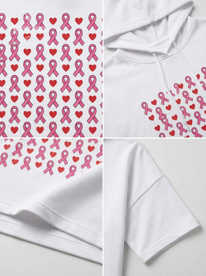 Women's Breast Cancer Awareness Pink Ribbon Heart Printed Hoodie