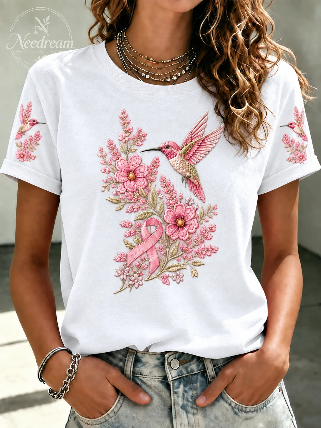 Women'S Breast Cancer Print Short-Sleeved T-Shirt