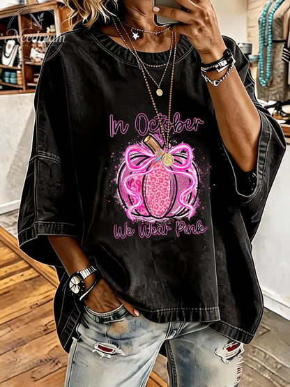Women's Breast Cancer Awareness Distressed Washed Oversized T-Shirt
