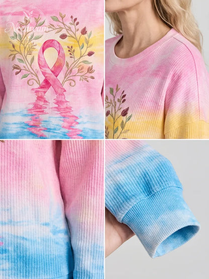 Women's Breast Cancer Awareness Floral Ribbon Printed Sweatshirt
