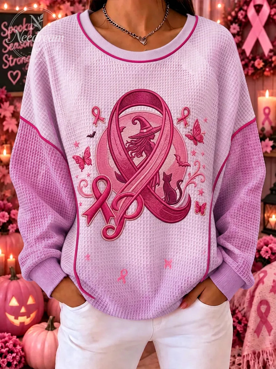 Women's Breast Cancer Awareness Witch Cat Butterfly Printed Sweatshirt