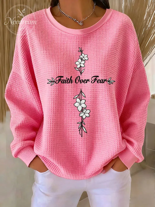 Women'S Faith Over Fear Waffle Sweatshirt