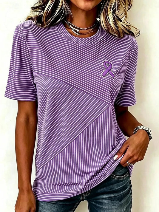 Disease Awareness Ribbon Stripe Print Women's Casual T-Shirt