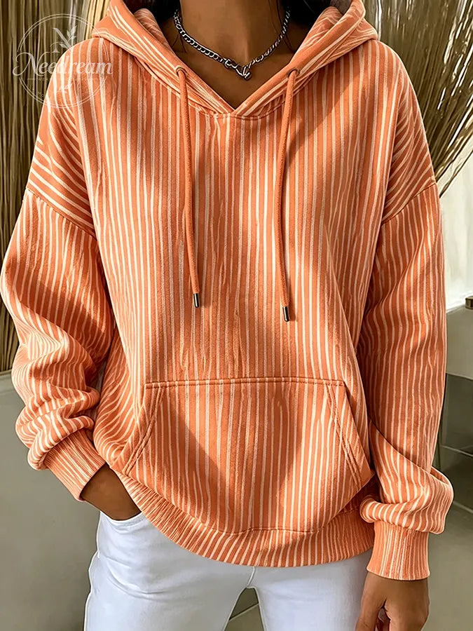 Women'S Casual Striped Hooded Printed Sportswear