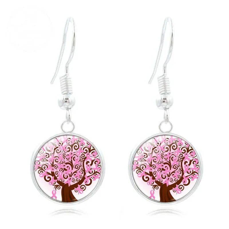 Pink Ribbon Time Gem Earrings