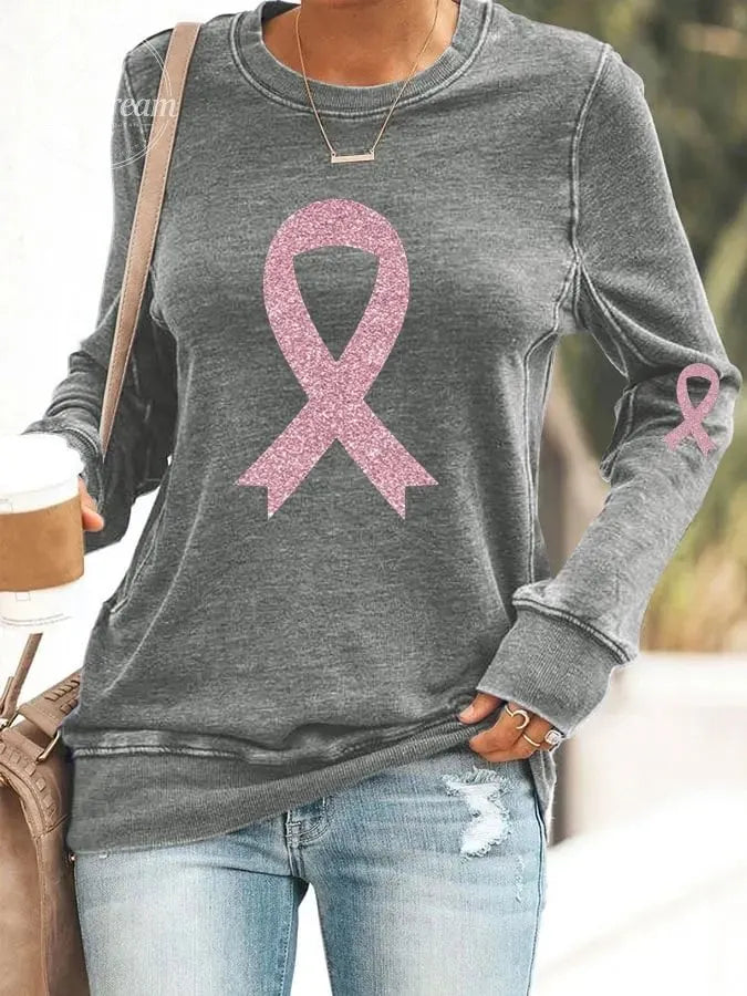 Women's Breast Cancer Awareness Print Casual Sweatshirt