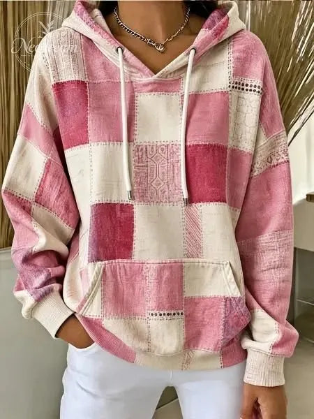 Women's Plaid Long-Sleeve Casual Hoodie