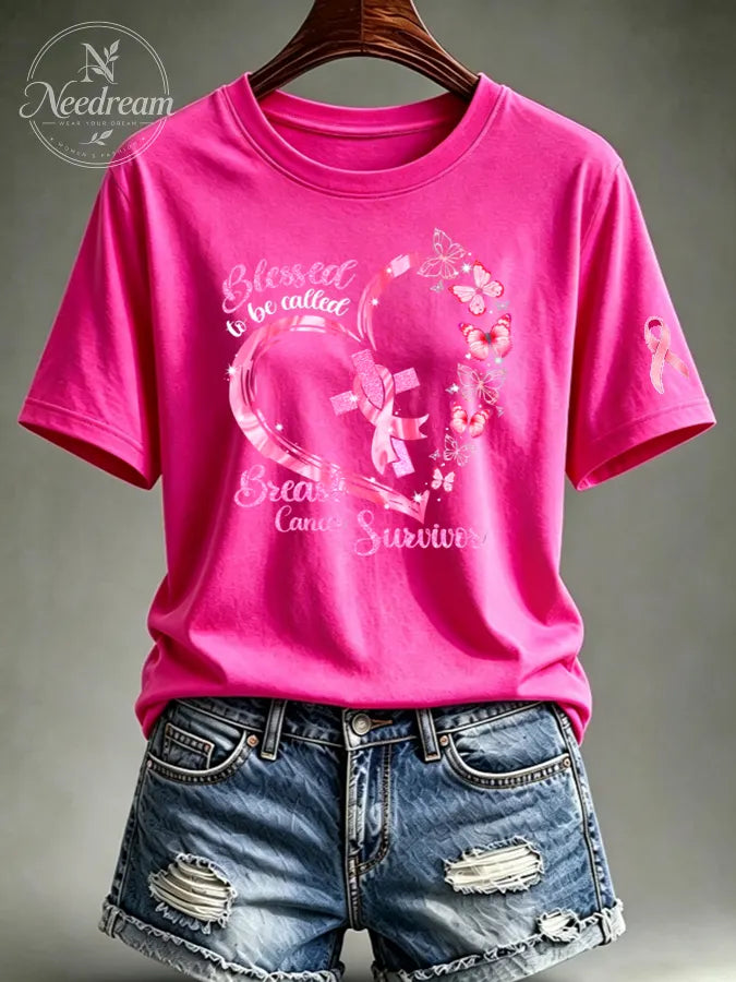 Women's Pink Butterfly Blessed To Be Called Breast Cancer Survivor T-Shirt