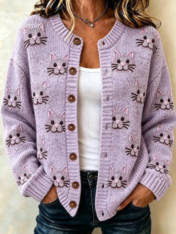 Women'S Breast Cancer And Flower Printing Knitted Cardigan Top