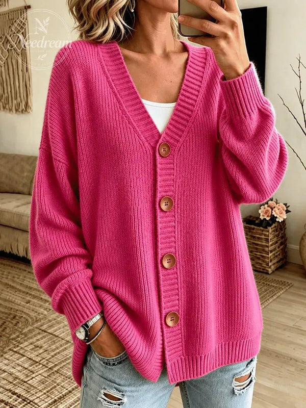 Women'S Casual Pink Knitted Cardigan