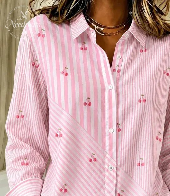 Women Fruit Shirt Collar Long Sleeve Shirt Printing Vintage Daily Spring/Fall Top