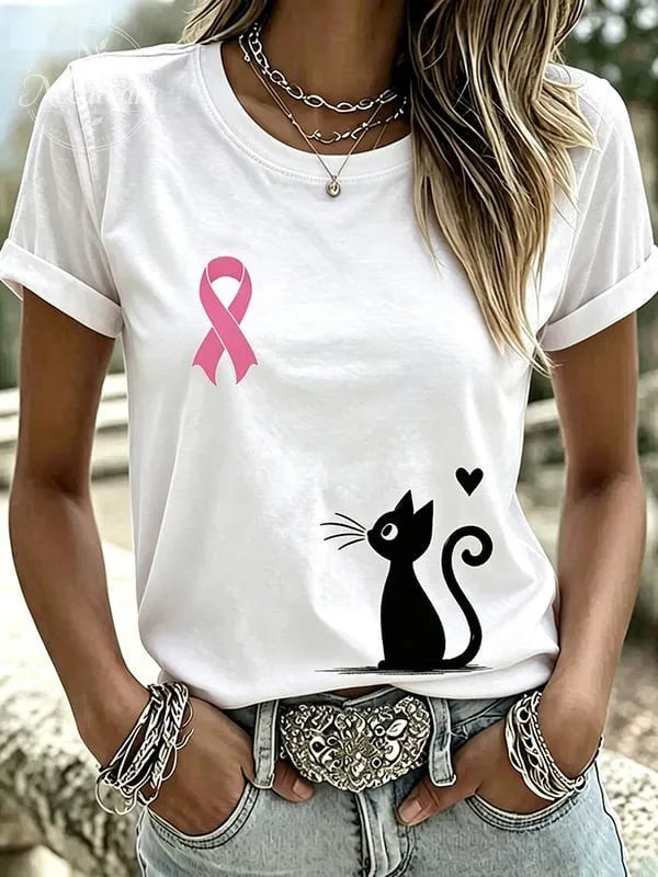 Women'S Casual Breast Cancer Publicity Print Top