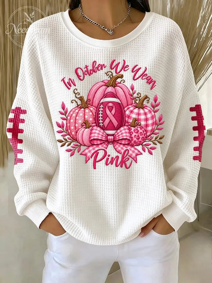 Women'S Pink Rugby Waffle Sweatshirt