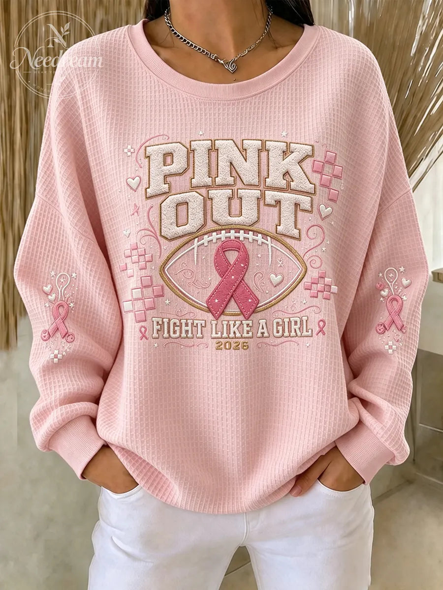 Women'S Pink Rugby Waffle Sweatshirt