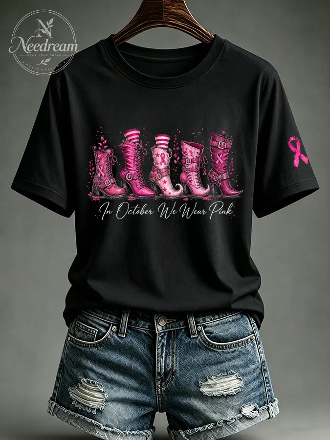 Women's In October We Wear Pink Printed Casual T-Shirt