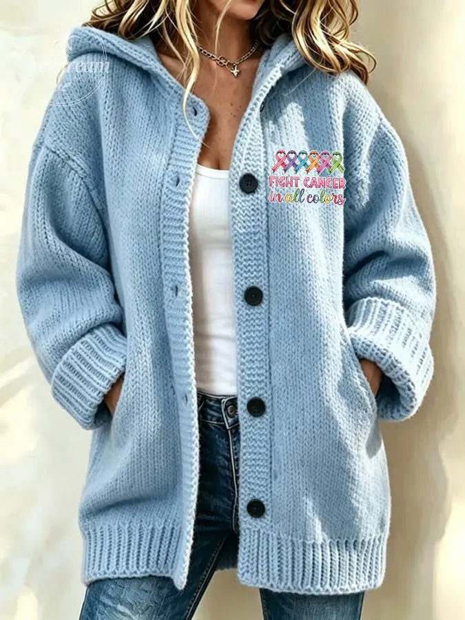 Women's Against Cancer Print Casual Cardigan