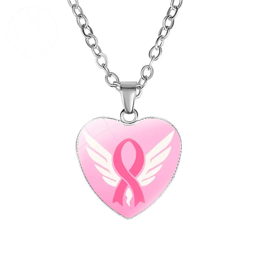 Promote Women'S Breast Logo Pink Ribbon Necklace