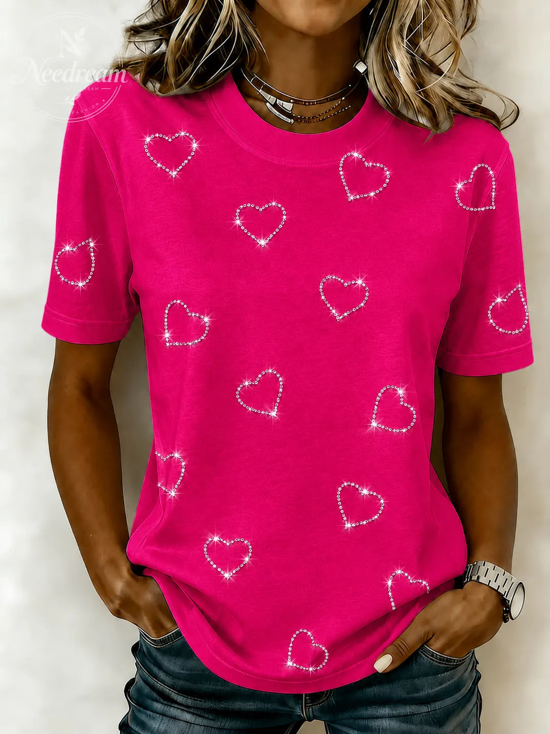 Women's Pink Love Printed Casual T-shirt