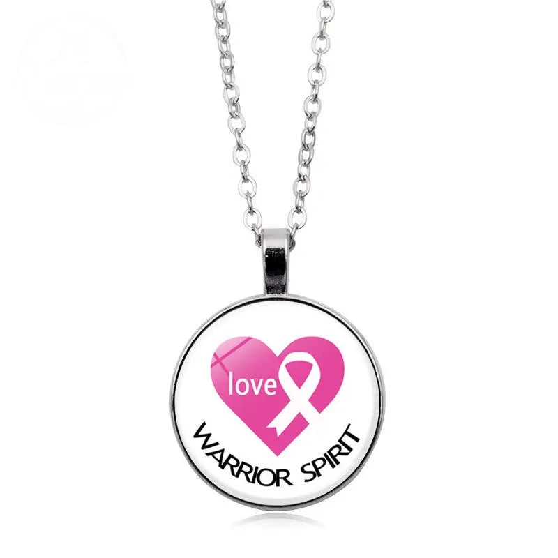 Love Women Pink Ribbon Gemstone Necklace