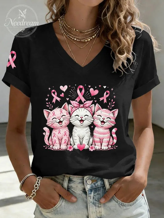 Women'S Breast Cancer Awareness Print Casual T-Shirt