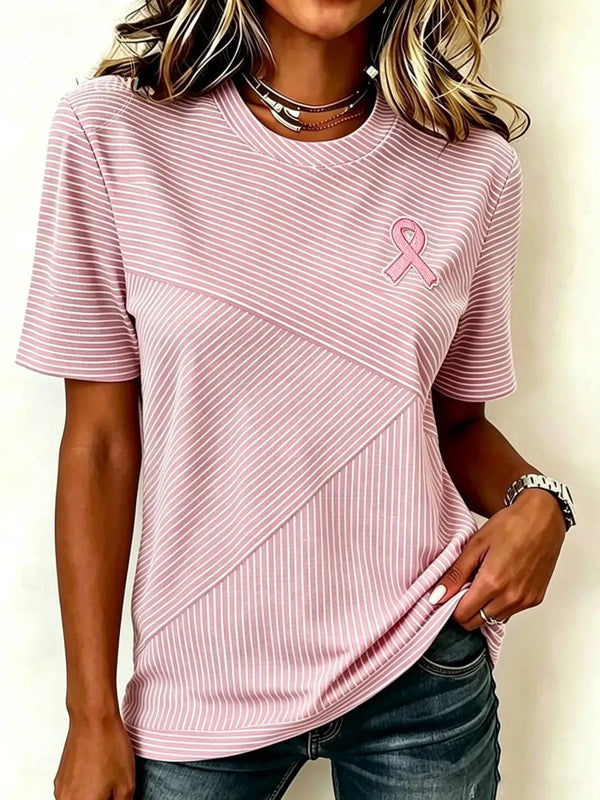 Disease Awareness Ribbon Stripe Print Women's Casual T-Shirt