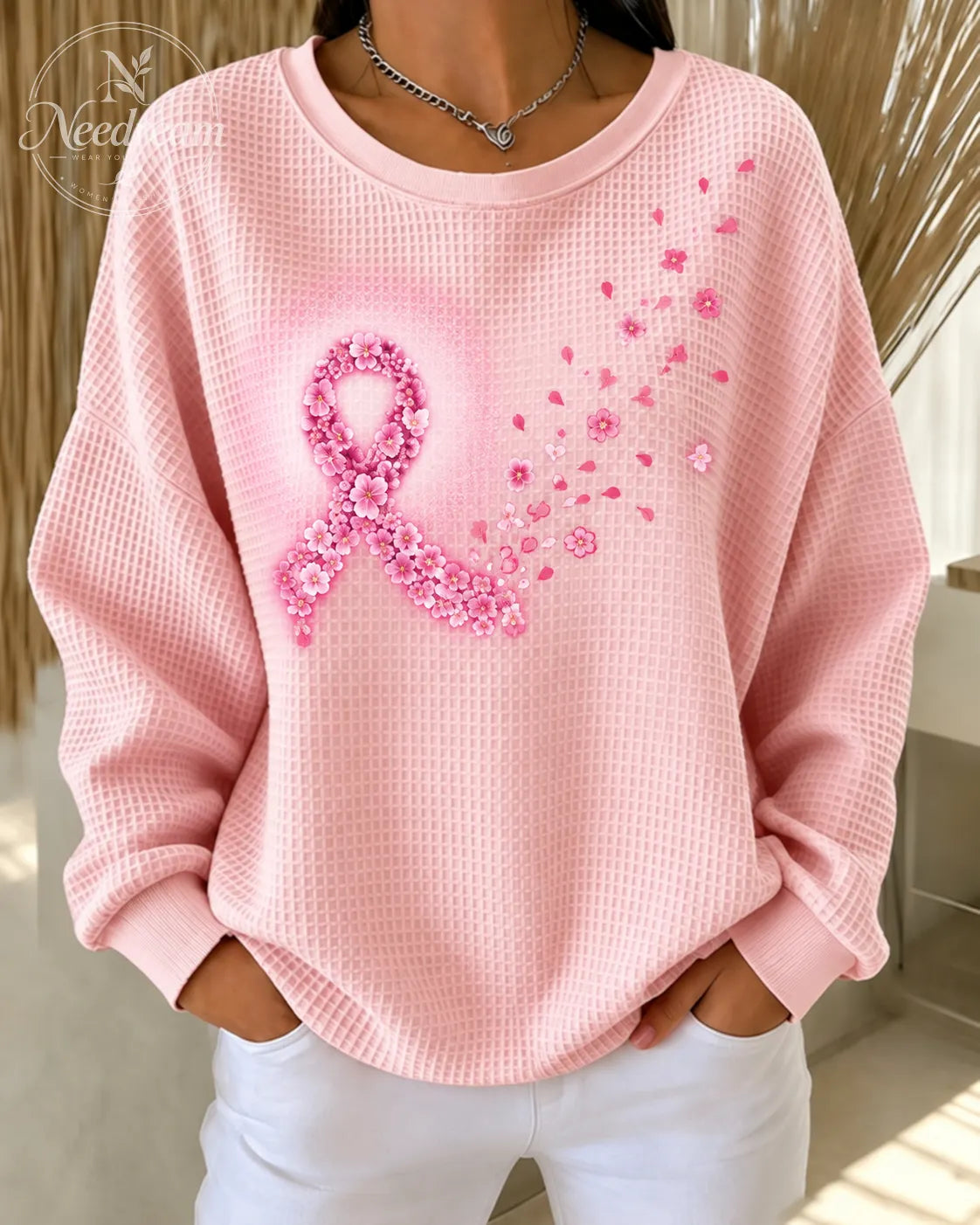 Women's Breast Cancer Prevention Awareness Printed Casual Sweatshirt