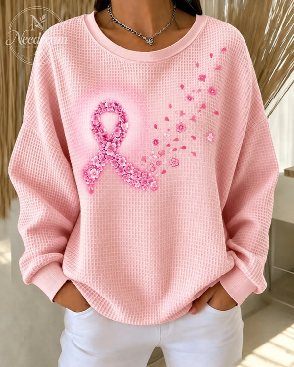 Women's Breast Cancer Prevention Awareness Printed Casual Sweatshirt