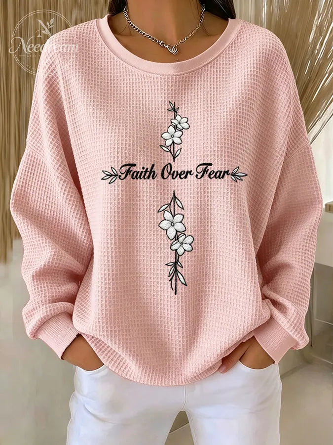 Women'S Faith Over Fear Waffle Sweatshirt