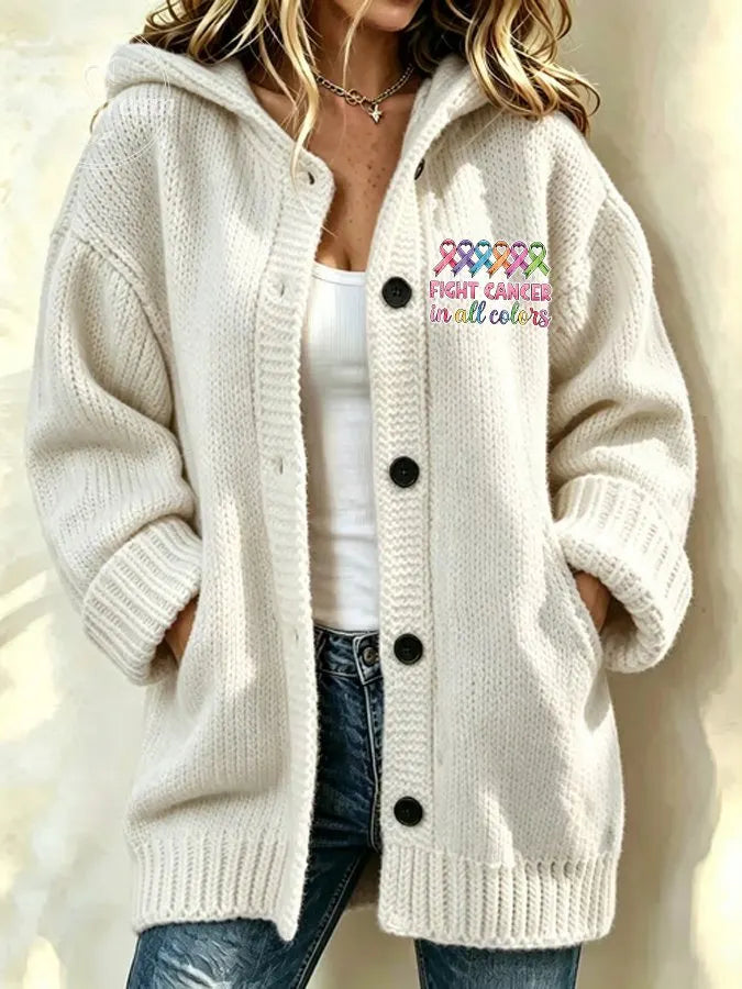 Women's Against Cancer Print Casual Cardigan