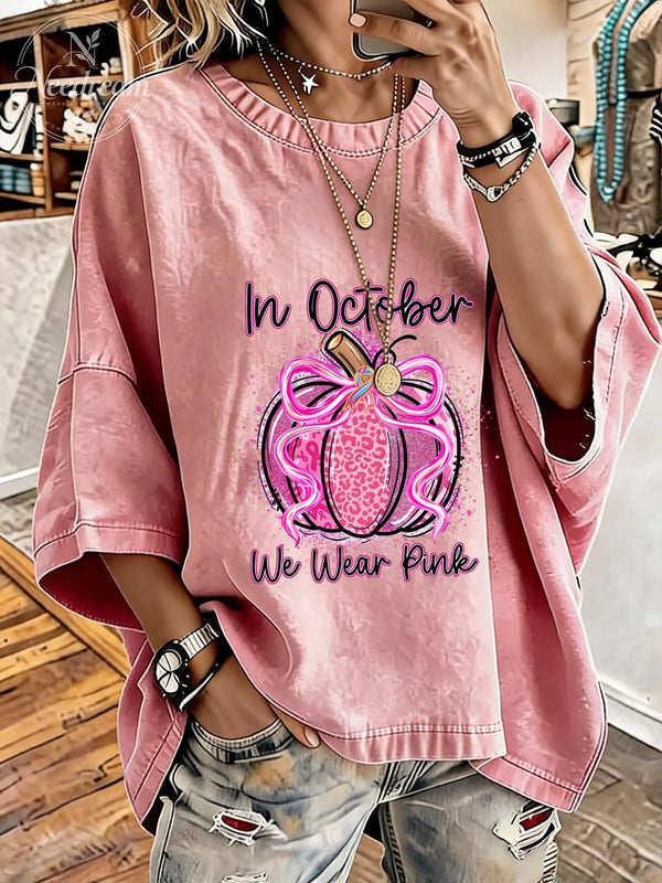 Women's Breast Cancer Awareness Distressed Washed Oversized T-Shirt