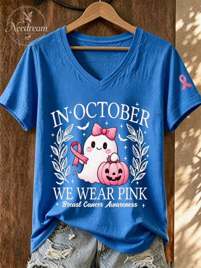 Women'S In October We Wear Pink Print T-Shirt