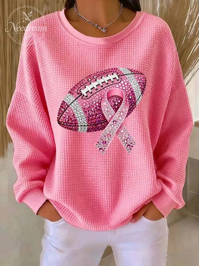 Women'S Pink Rugby Waffle Sweatshirt