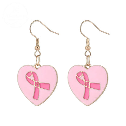 Pink Ribbon Heart Health Breast Cancer Earrings