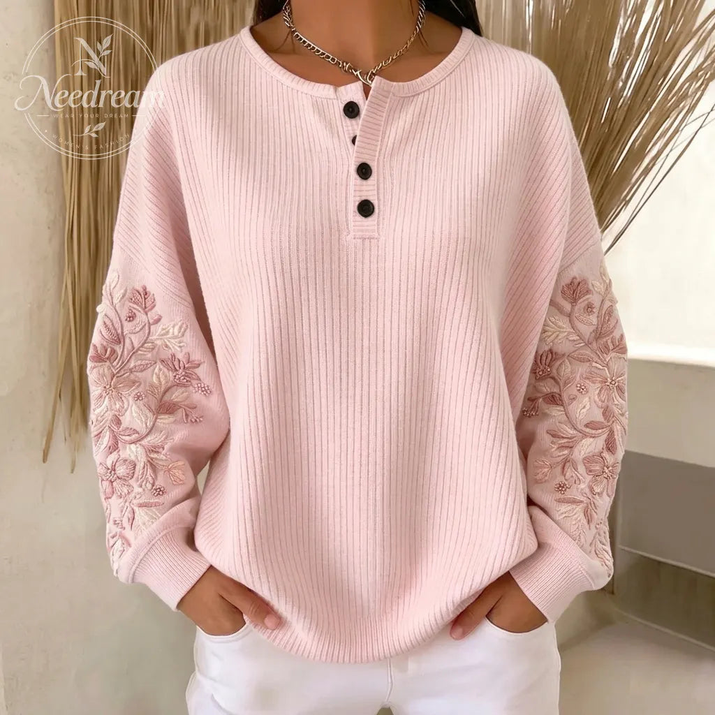 Women's Breast Cancer Awareness Floral Embroidered Printed Sweatshirt