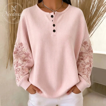 Women's Breast Cancer Awareness Floral Embroidered Printed Sweatshirt